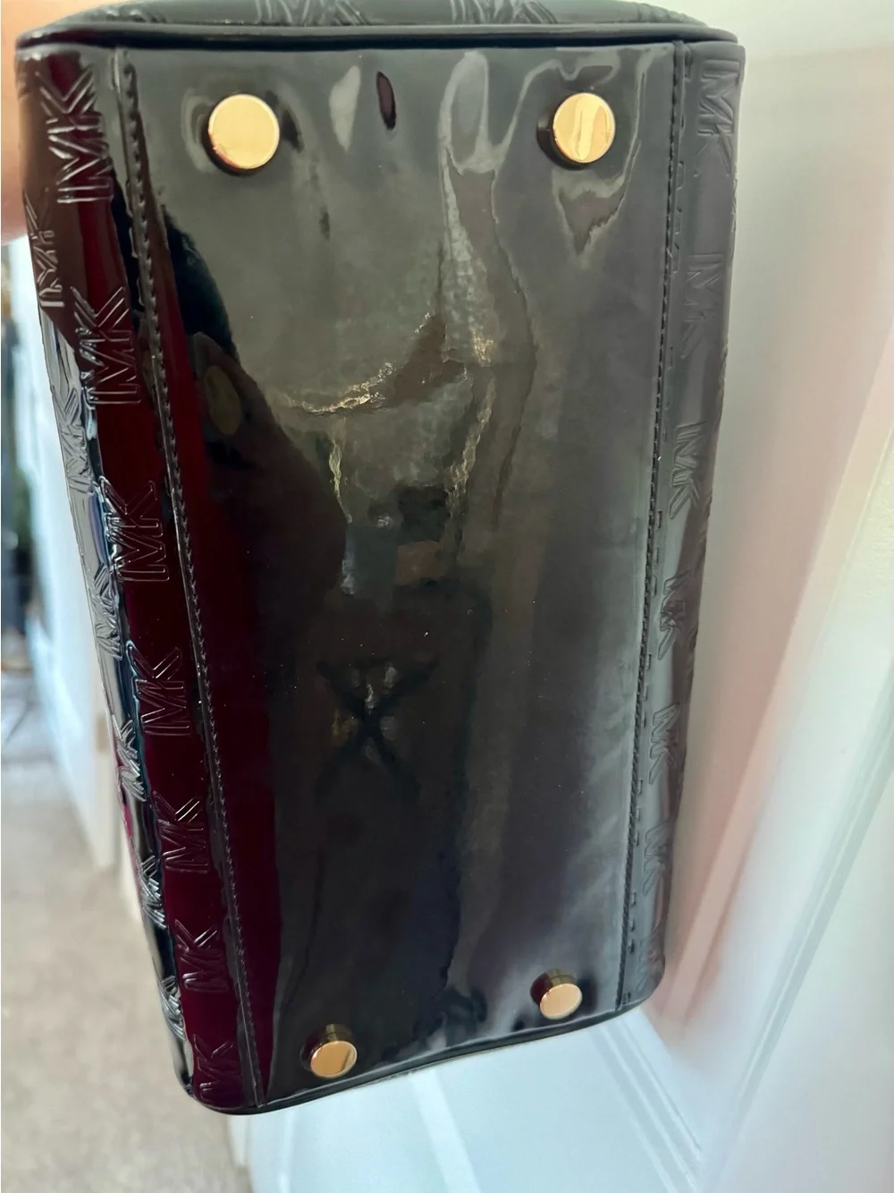 Michael Kors Grayson Black Patent Logo Satchel with Detachable Strap